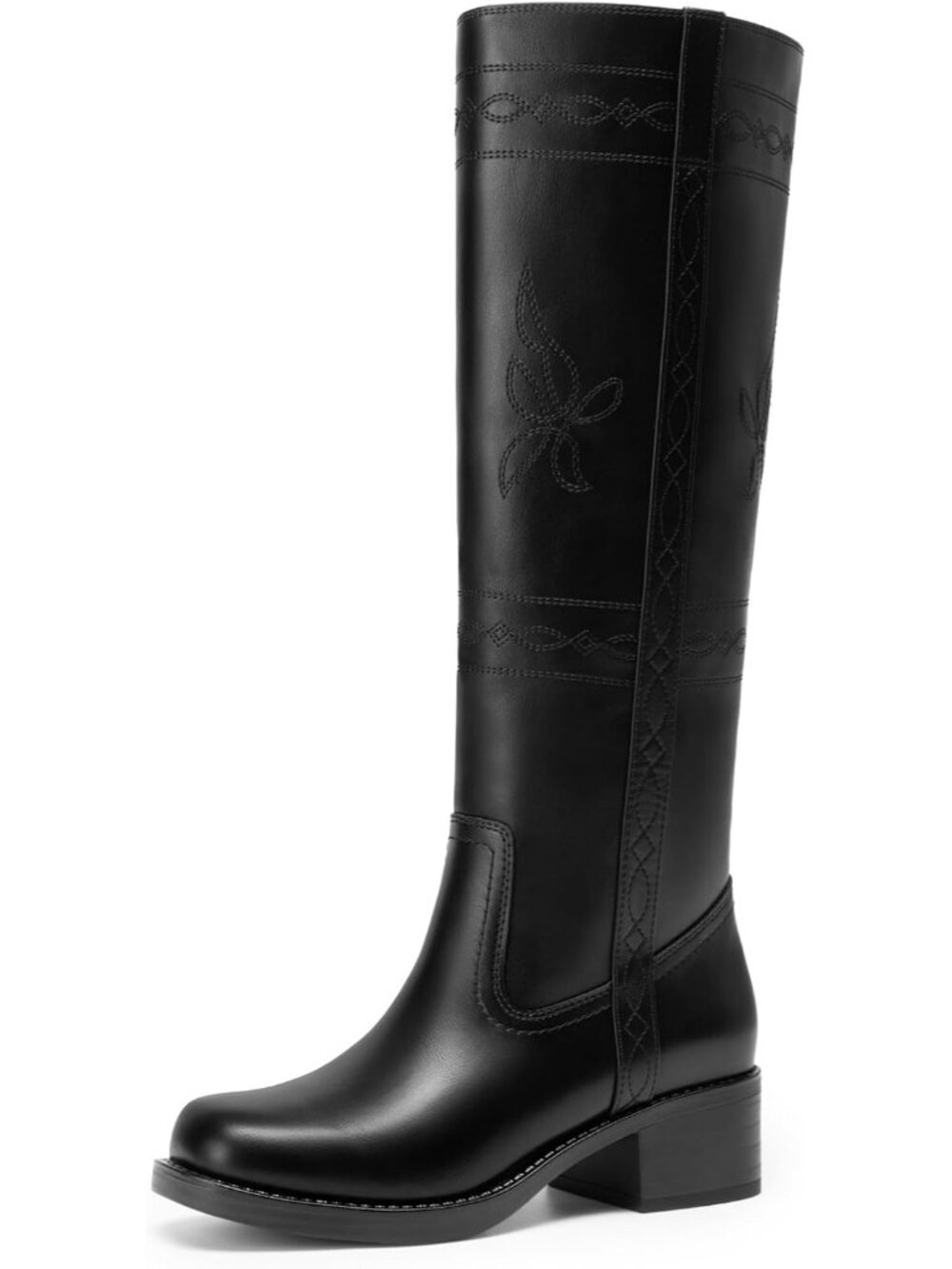DREAM PAIRS Women's Brown Knee High Boots Square Toe Pull On Tall Long Boots